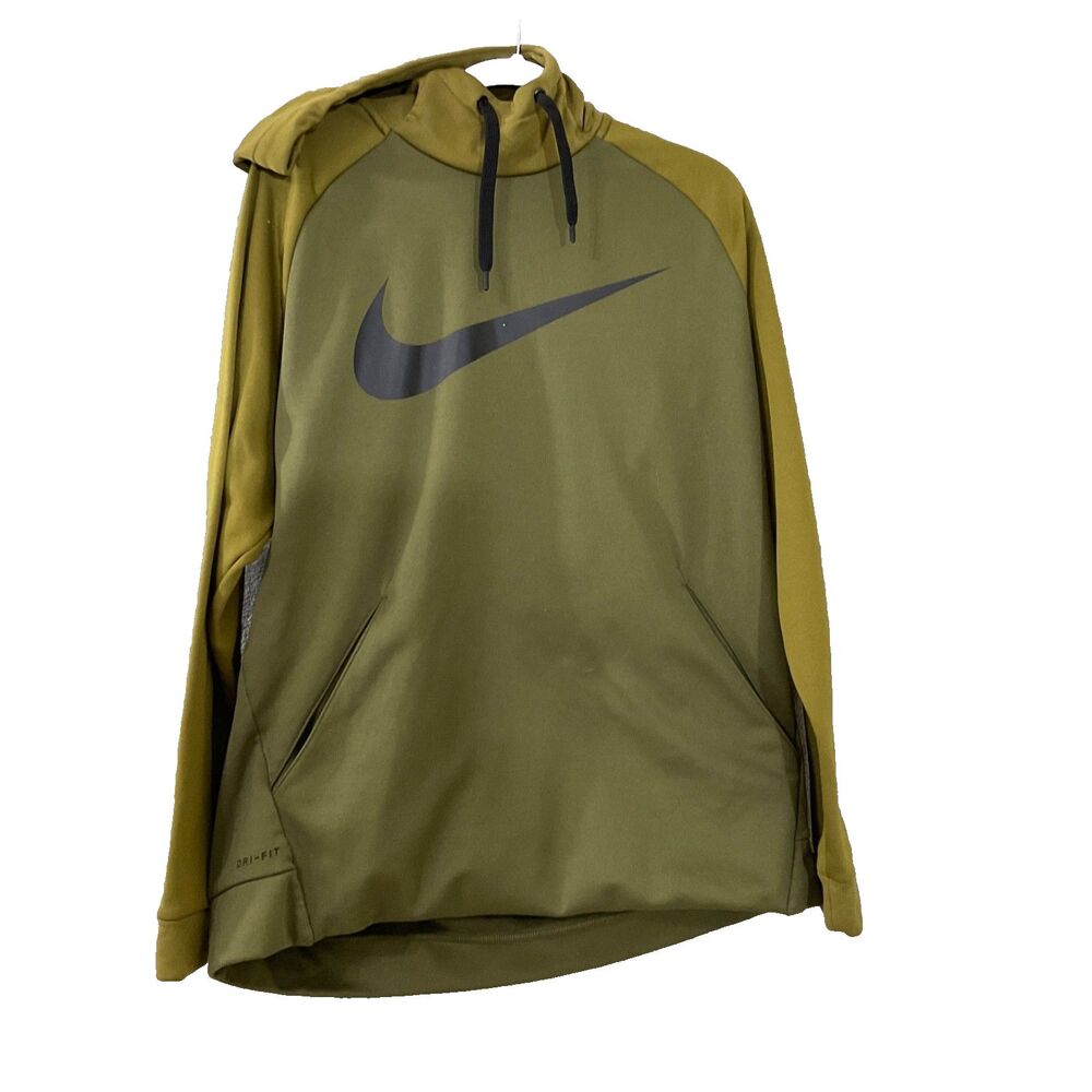 Nike Therma Dri-Fit Hoodie Men's L Pullover Training color block green pockets